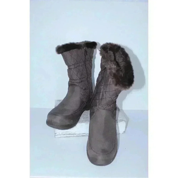 L.L. Bean Womens Winter PRIMALOTT TEC 2 Boots, Brown Faux Fur Mid Calf Sz. 9.5W - Picture 1 of 11